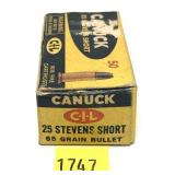 Vintage Box of .25 Stevens Short Rim Fire- 65 Gr