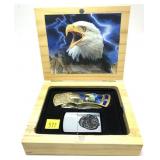 Novelty folding knife and lighter set in box