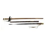 Lot, wooden training sword and sword with wooden