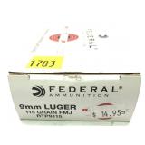 Box of 9mm Luger - 115 Gr. FMJ Federal
