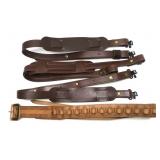 Lot, 3 leather gun slings and embossed leather