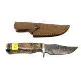 Custom Damascus Blade knife with leather sheath,