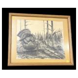 Framed turkey print/pastel by Dan Crawford,