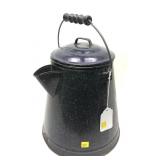 Vintage enamelware coffee pot with handle, 15" H