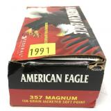 Box of .357 Mag. 158-grain jacketed SP American