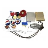 Lot, assorted medals and pins, NY Central belt