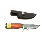 Custom Damascus Blade knife with leather sheath,