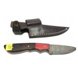 Custom Damascus Blade knife with leather sheath,