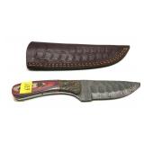 Custom Damascus Blade knife with leather sheath,