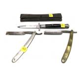 Lot, 2 vintage straight razors and folding knife