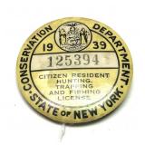 1939 New York hunting trapping and fishing license