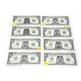 Lot: 8-Custom Buffalo Bills Dollar Bills (real