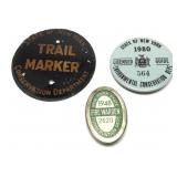 Lot, 1948 NYS Fire Warden tag, NYS trail marker