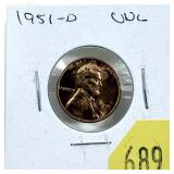 1951-D Lincoln cent, Unc.