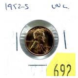 1952-S Lincoln cent, Unc.