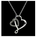 Sterling silver double heart black diamond accents