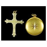 Lot, vintage gold filled locket with diamond