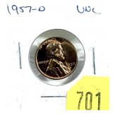 1957-D Lincoln cent, Unc.