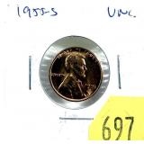 1955-S Lincoln cent, Unc.