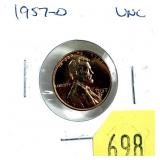 1957-D Lincoln cent, Unc.