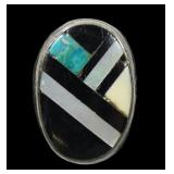Sterling silver large inlaid turquoise black onyx