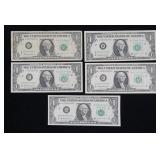 x5- $1 Federal Reserve notes series of 1963B -x5