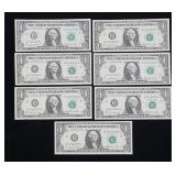 x7- 1981 $1 Federal Reserve notes, Unc. -x7 notes