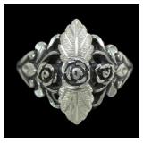 Sterling silver leaves and flowers ring, size 8.5
