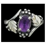 Sterling silver oval cut amethyst ring in