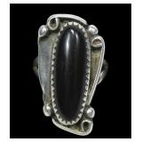 Sterling silver dentil set split shank black onyx