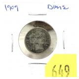 1909 Barber dime, XF
