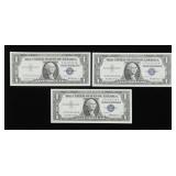 x3- $1 silver certificates series of 1957, Unc. -