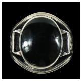 Sterling silver bezel set black onyx ring,
