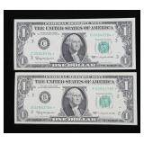 x2- $1 Federal Reserve notes series of 1963, Unc.