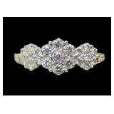 10K Yellow gold triple diamond cluster ring with