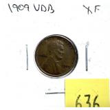 1909-VDB Lincoln cent, XF