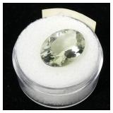 Oval cut green amethyst (?), approx. 11 x 15mm,