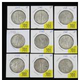 Walking Liberty half dollars: 2-1939, 3-1940,