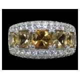 Sterling silver square cut citrine 5-stone ring