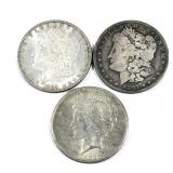 x3- Peace dollars, mixed dates -x3 dollars -Sold