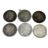 x6- Morgan dollars, mixed dates -x6 dollars -Sold