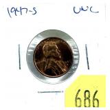 1947-S Lincoln cent, Unc.