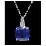 Sterling silver cushion cut tanzanite pendant with
