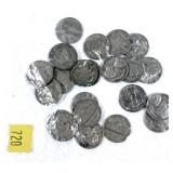Lot, nickels, mixed dates, 23 pcs.