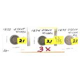x3- 3-cent nickel coins -x3 coins -Sold by the