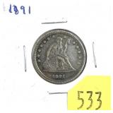 1891 Seated Liberty quarter