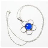 Sterling silver blue flower pendant with