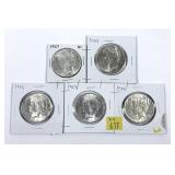 x5- Peace dollars: 1922-1923-x5 dollars -Sold