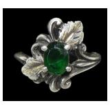 Sterling silver vintage oval cut green stone ring