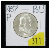 1957 Franklin half dollar, BU